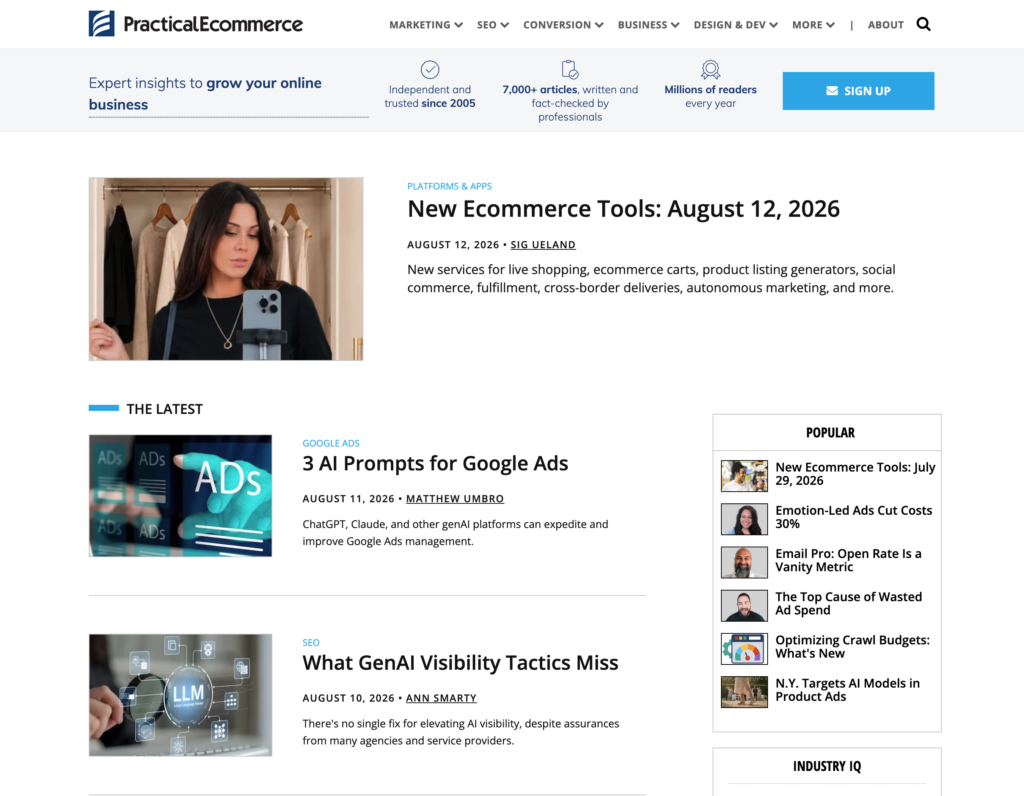 Practical Ecommerce newsletters