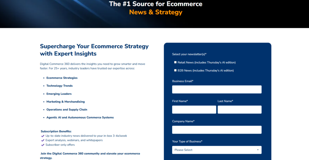 Anmeldeseite für den Newsletter von Digital Commerce 360