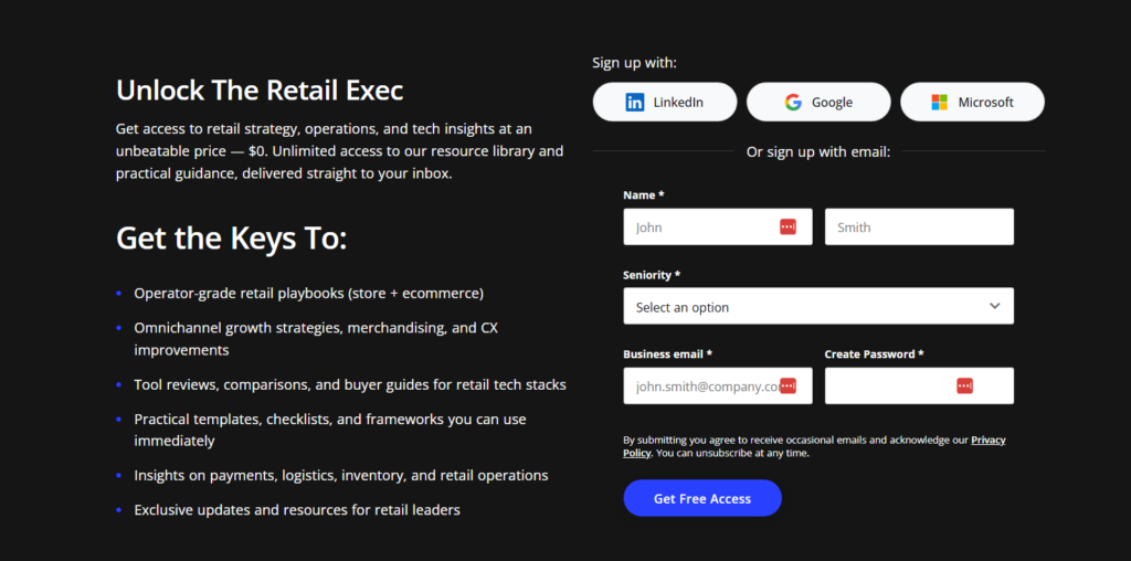 Anmeldeseite von The Retail Exec