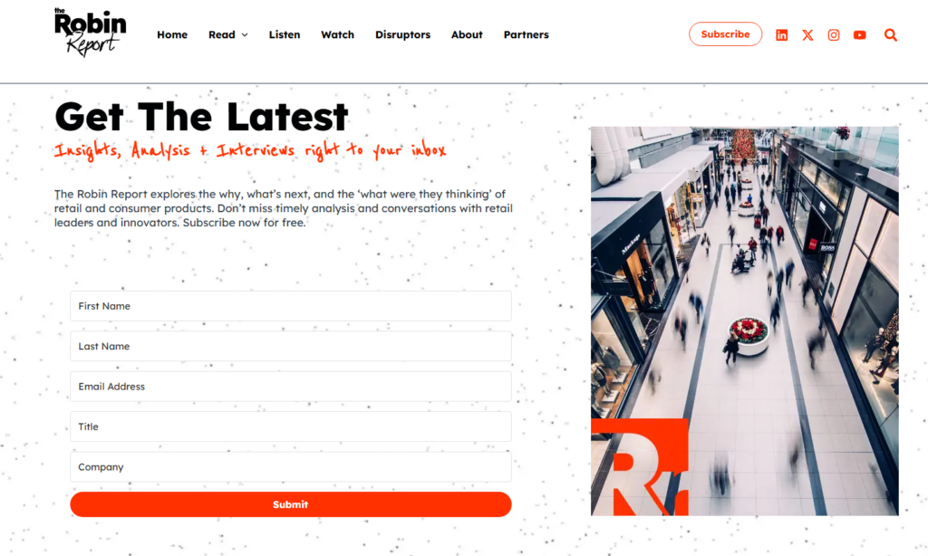 Anmeldeseite für den Newsletter von The Robin Report