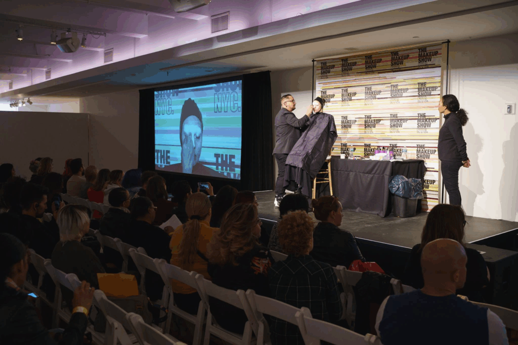 A live demonstration of makeup techniques at The Makeup Show