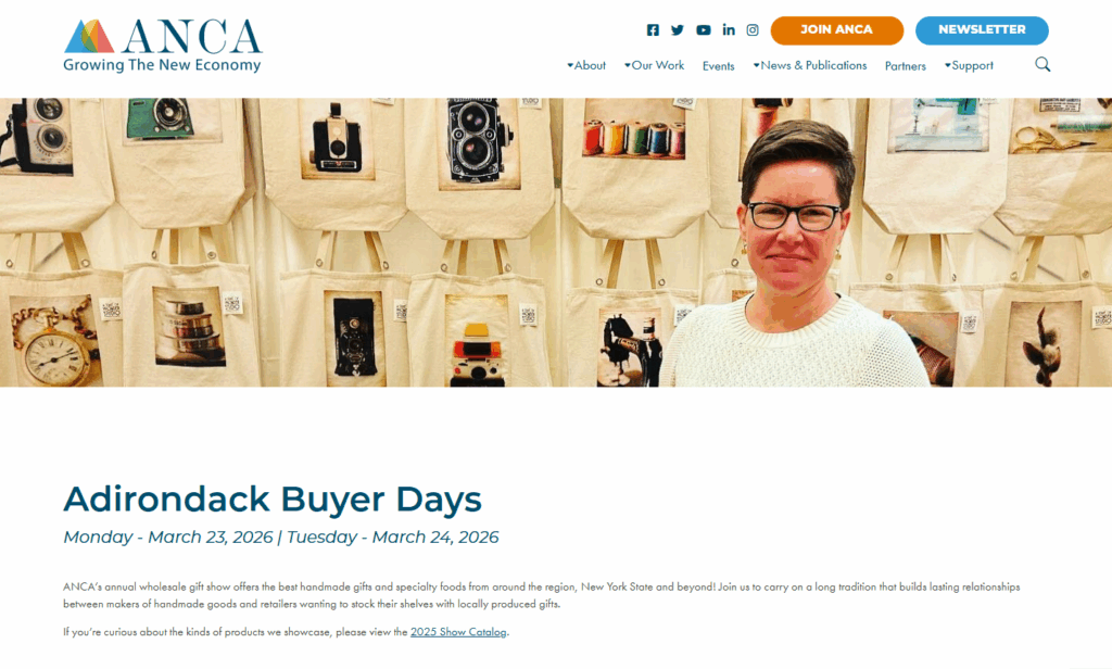 Website page of the Adirondack Buyer Days trade show 2026