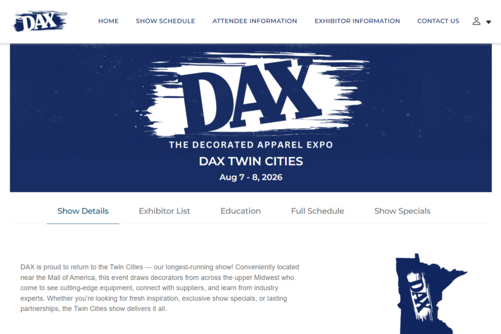 Page du site du DAX Show - Twin Cities