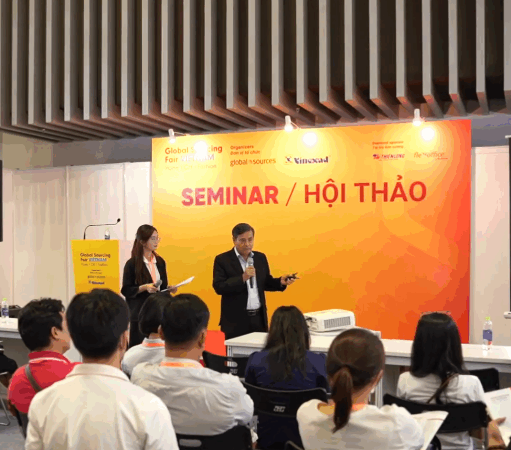 Speaker presenting at the 2023 Global Sourcing Fair Vietnam seminar