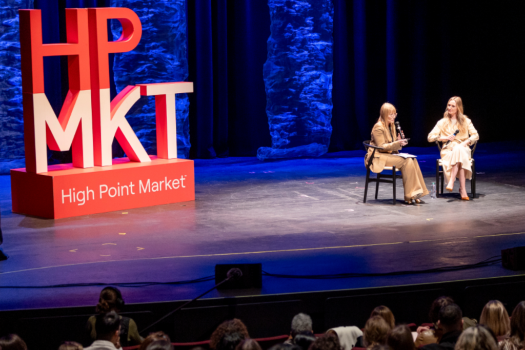 Moderator Mel Studach together with keynote speaker Amy Astley, editor-in-chief of Architectural Digest at the HPMKT 2025 stage