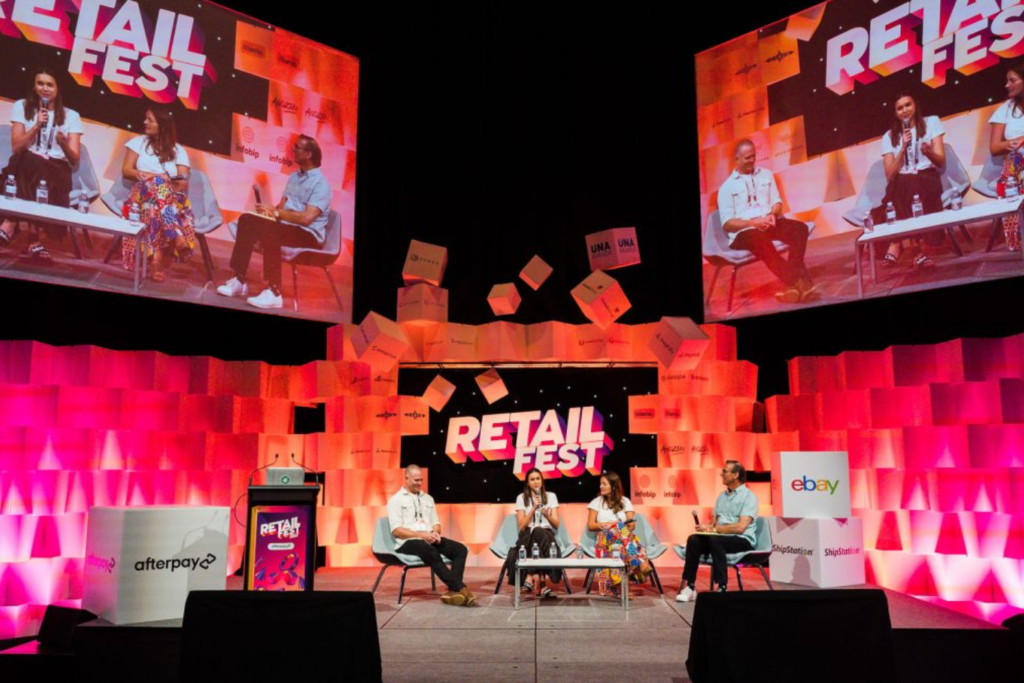 Panel discussion on stage at Retail Fest AU