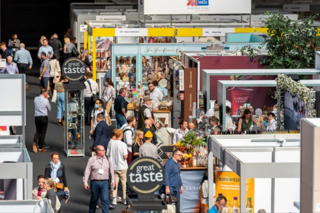 Specialty & Fine Food Fair exhibition hall with food exhibitors
