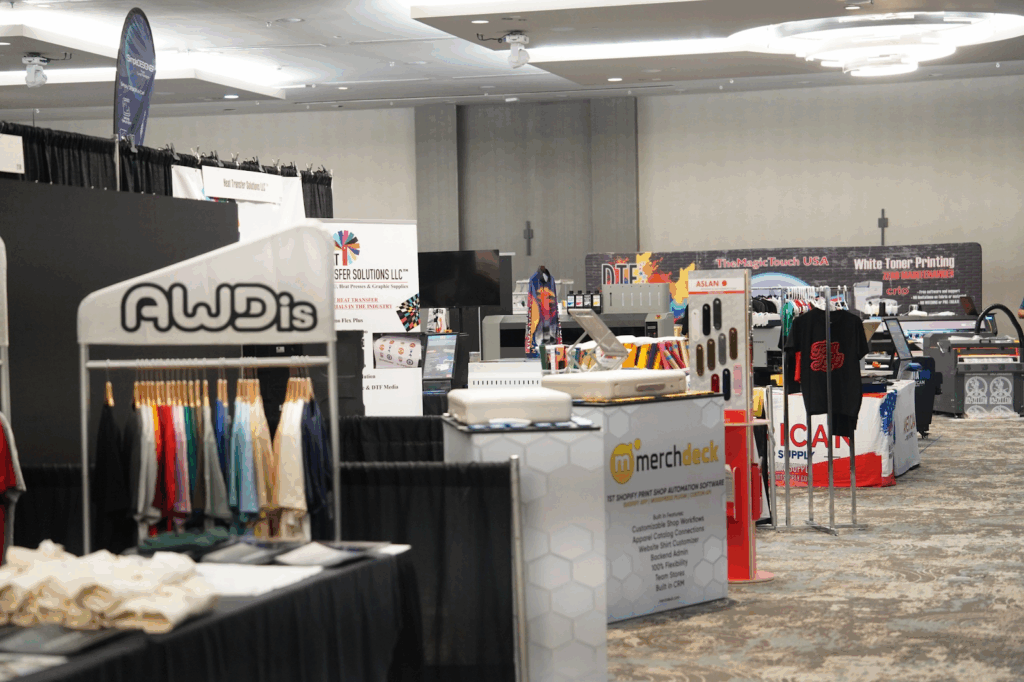 A couple of exhibitors at The Decorated Apparel Expo (DAX Show)