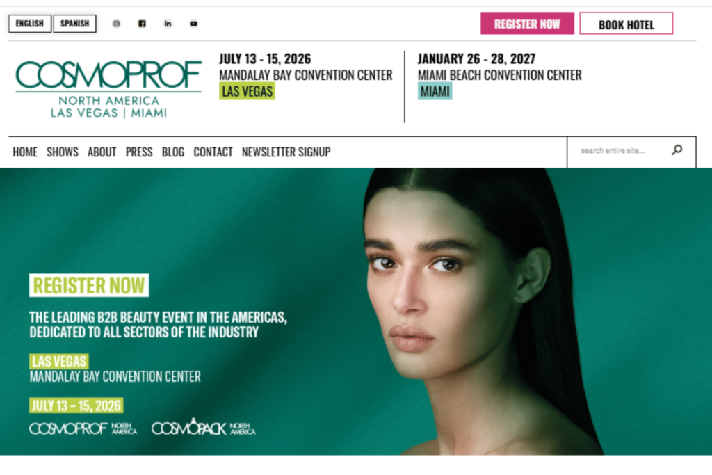 Screenshot of Cosmoprof North America's webpage