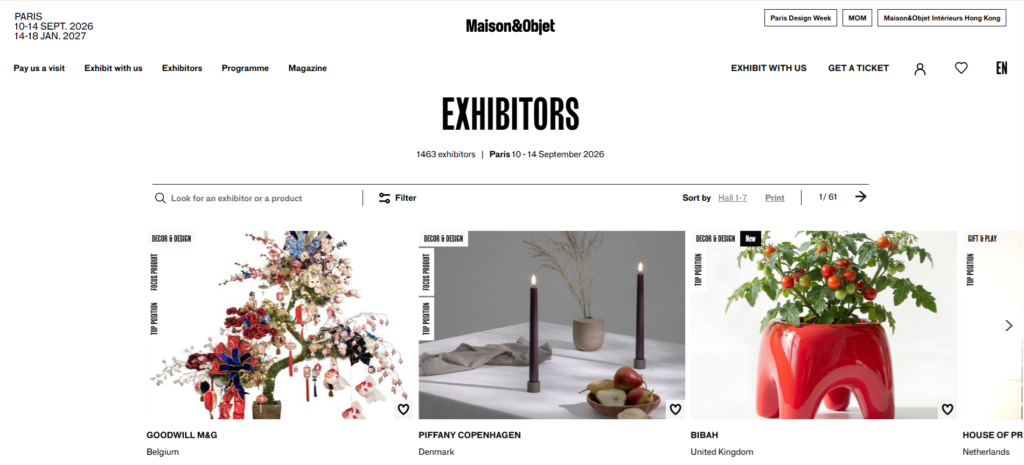 Exhibitor page for the Maison&amp;Objet Paris trade fair