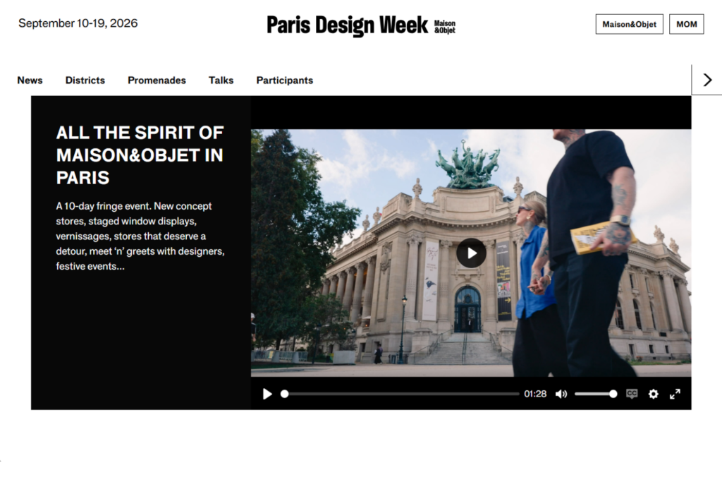 Page d'accueil de la Paris Design Week 2026 par Maison&Objet