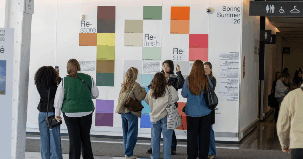 Attendees looking at the color and material trends at the Première Vision trade show