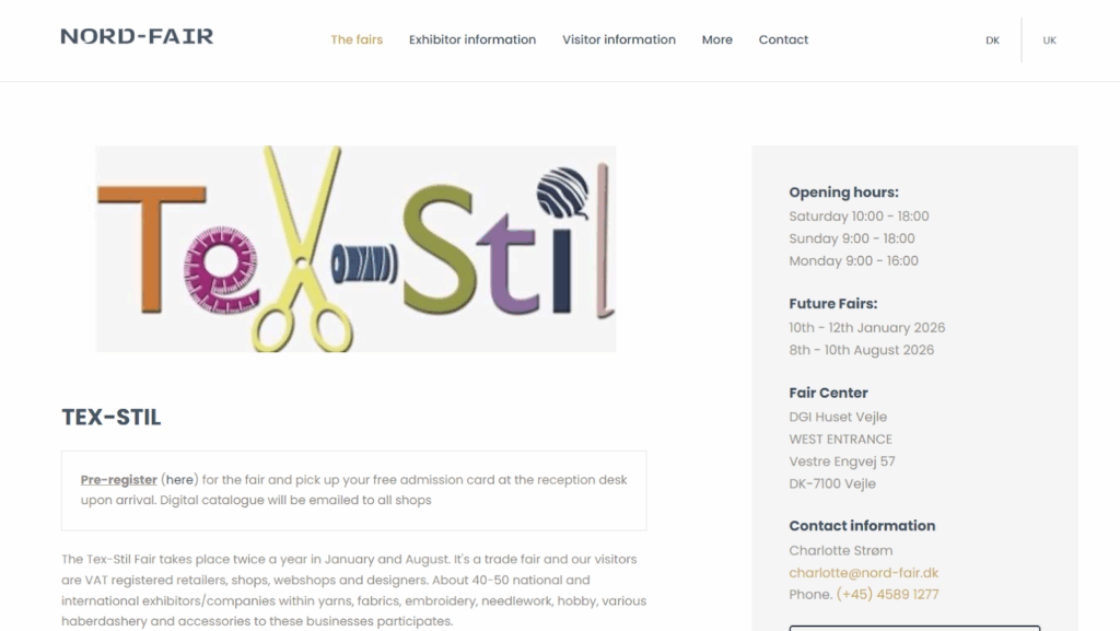 Homepage of the Tex-Stil Fair 2026