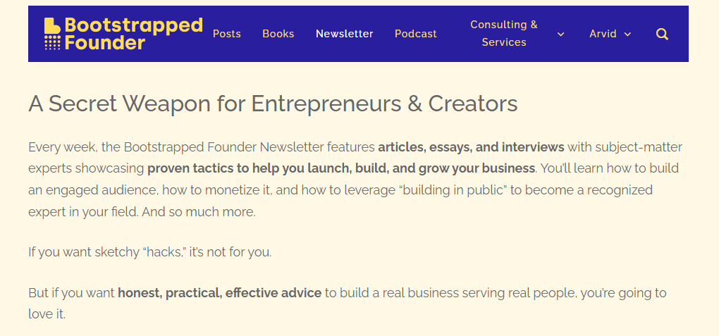 Bootstrapped Founder newsletter website