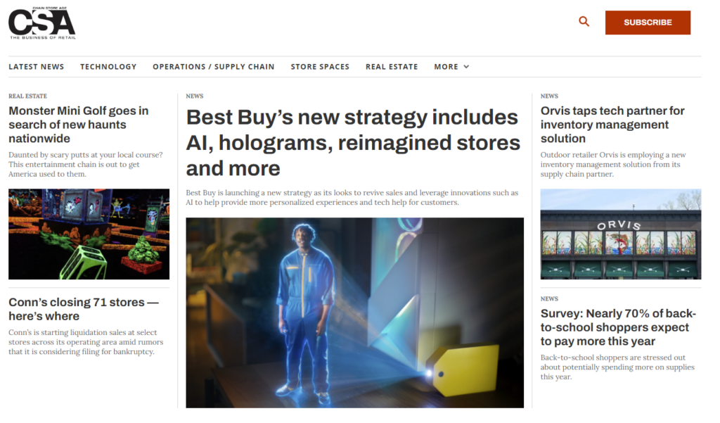 Screenshot of the homepage for the Chain Store Age Retail Newsletter