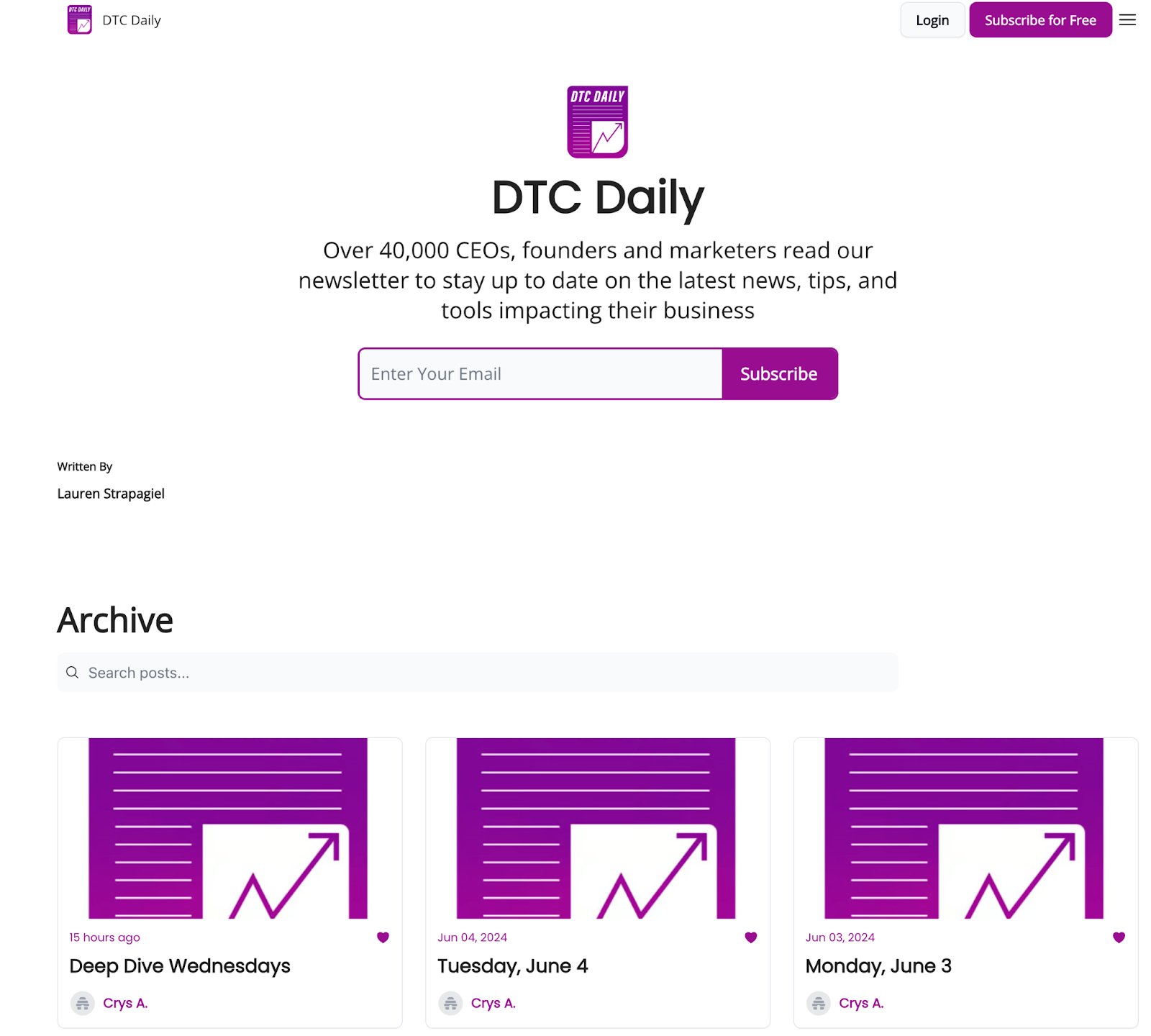 DTC Daily landing page
