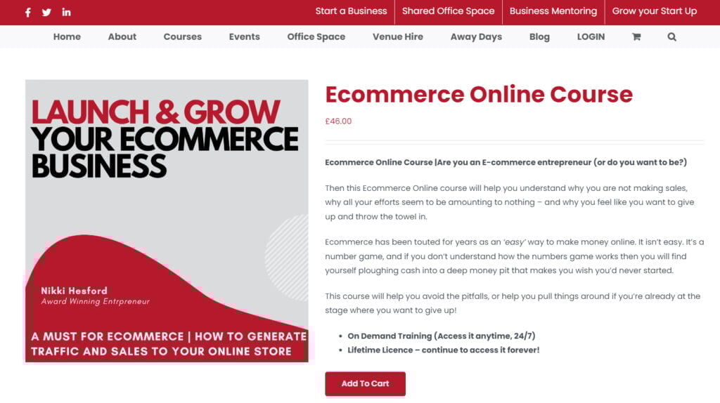 Ecommerce Online Course landing page screenshot