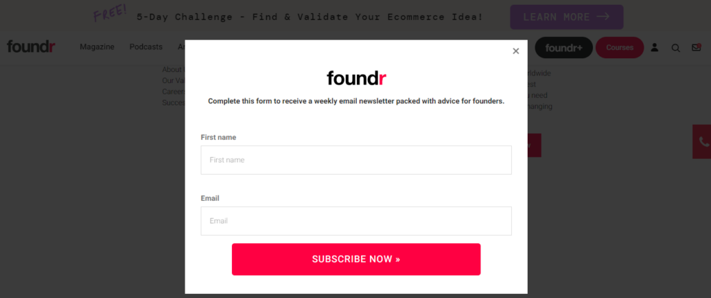 Foundr newsletter for entrepreneurs
