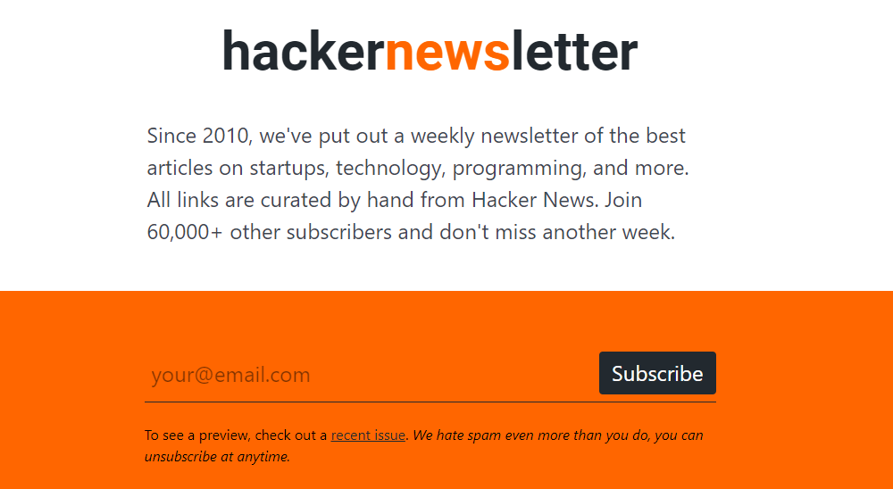Hacker Newsletter subscription form