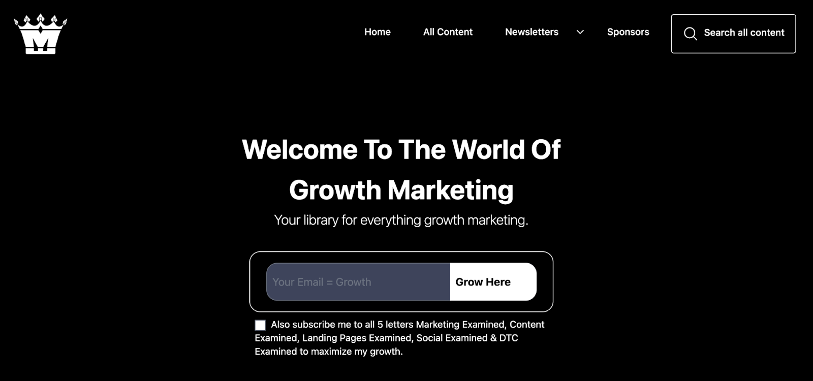 Marketing Examined landing page