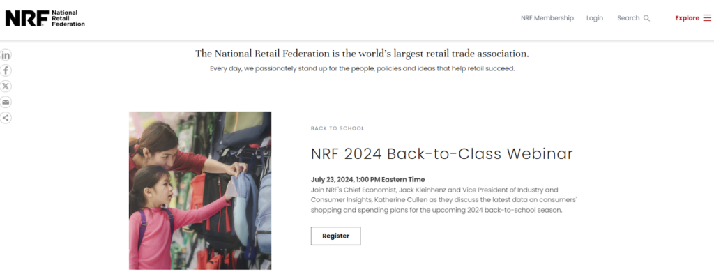 Screenshot of the homepage for the National Retail Federation Newsletter