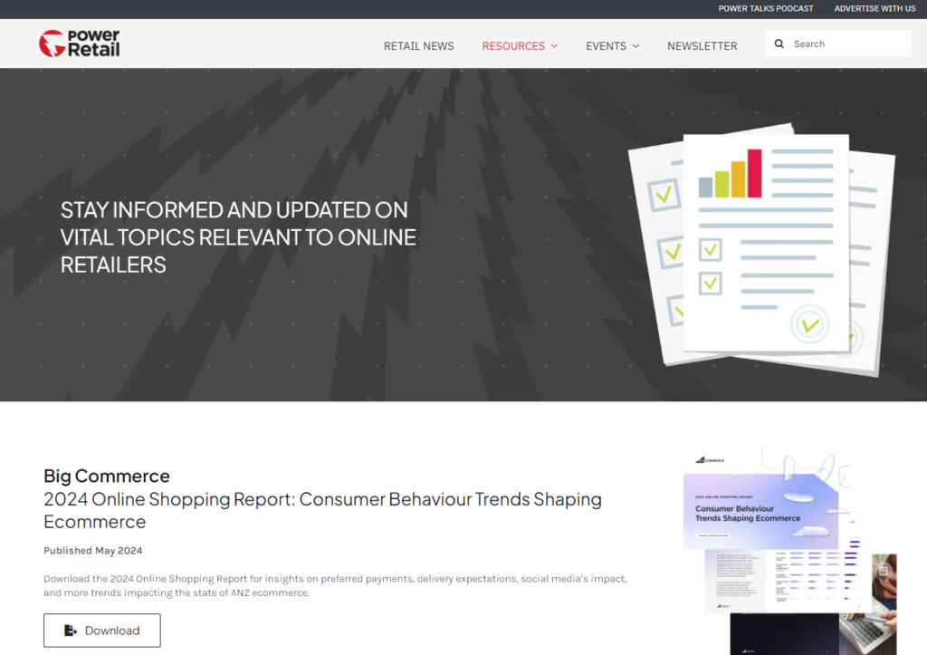 Screenshot of the reports page for the Power Retail Pulse newsletter