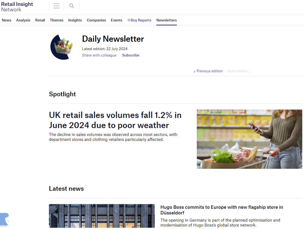 Retail Insight Network, a newsletter for retail professionals