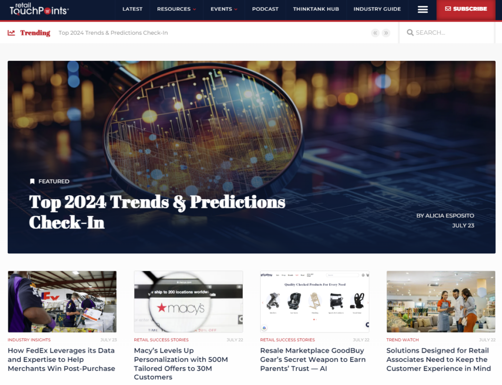 Retail TouchPoints newsletter website screenshot