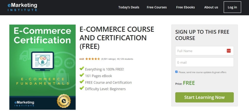 E-Commerce Course And Certification course page screenshot