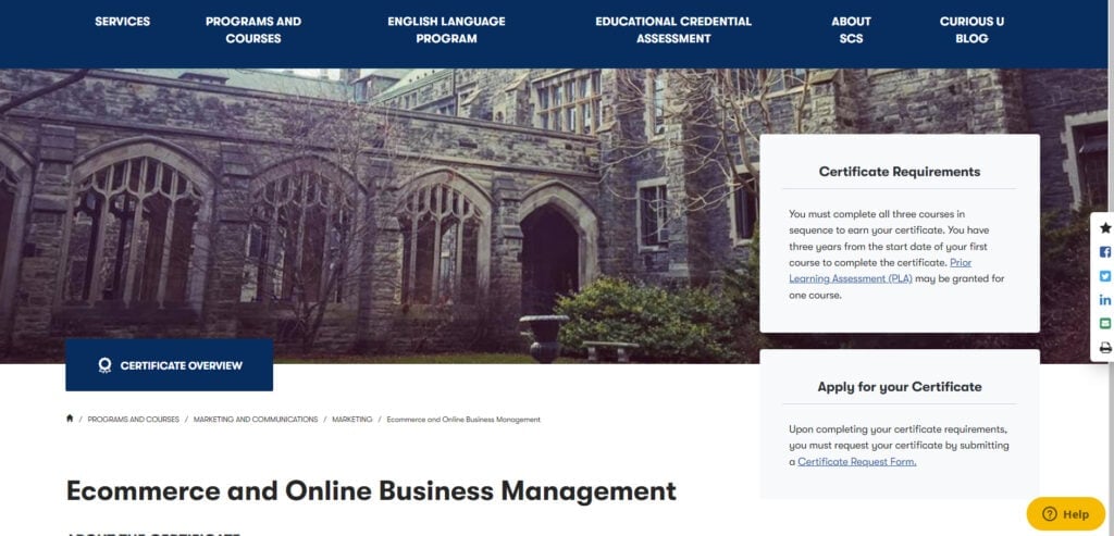 Ecommerce and Online Business Management course website page screenshot