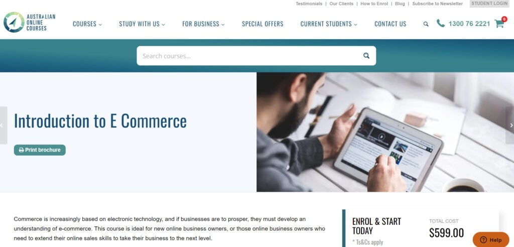 The Introduction to E-Commerce Course page screenshot