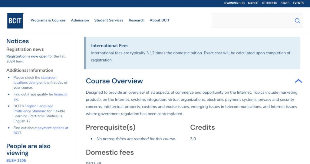 Introduction to E-commerce course page sceenshot