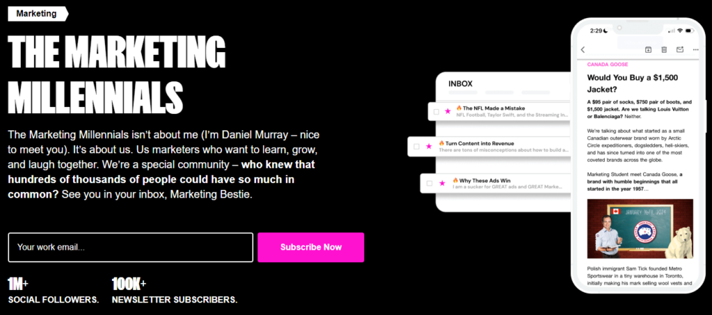 The Marketing Millennials subscription page