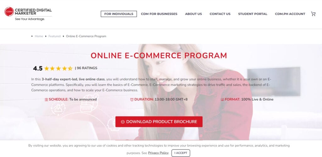 Website page screenshot of Online E-commerce Program Course