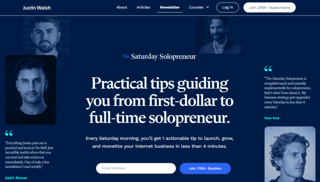 The Saturday Solopreneur newsletter website