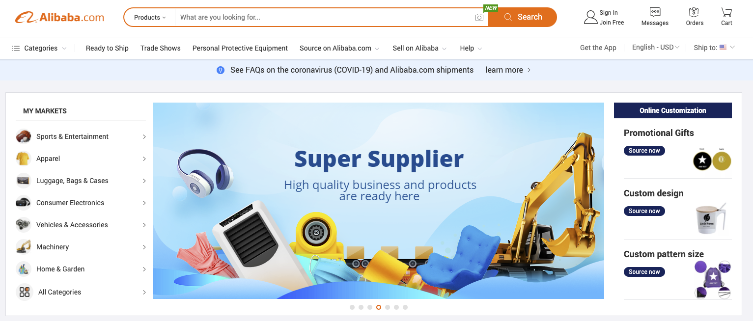 Alibaba a B2B Ecommerce Platform Screenshot