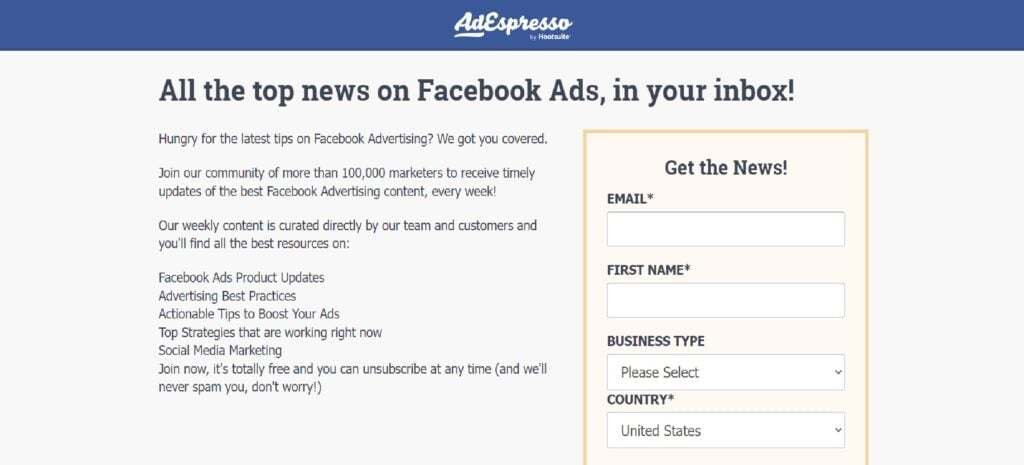 The AdEspresso subscription page