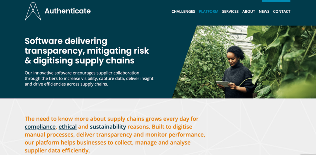 Screenshot of Authenticate's website
