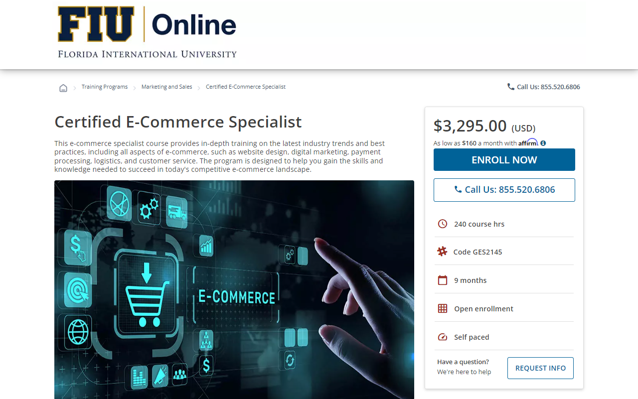 Certified E-Commerce Specialist Certification landing page