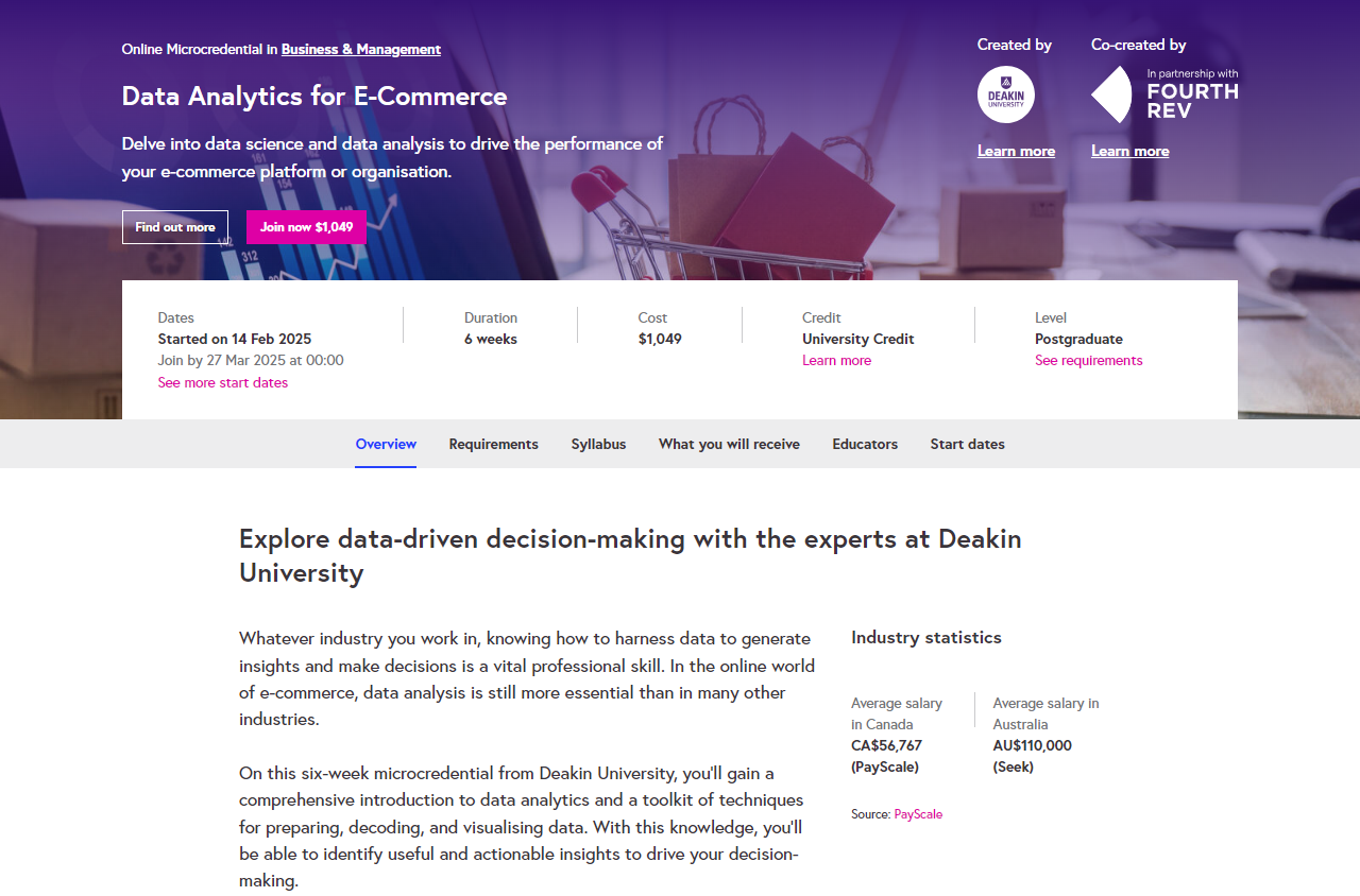 Data Analytics for E-Commerce overview page