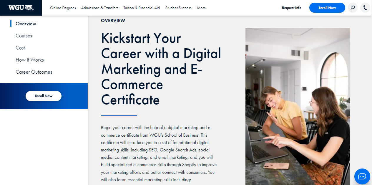 Digital Marketing and E-Commerce Certificate overview page