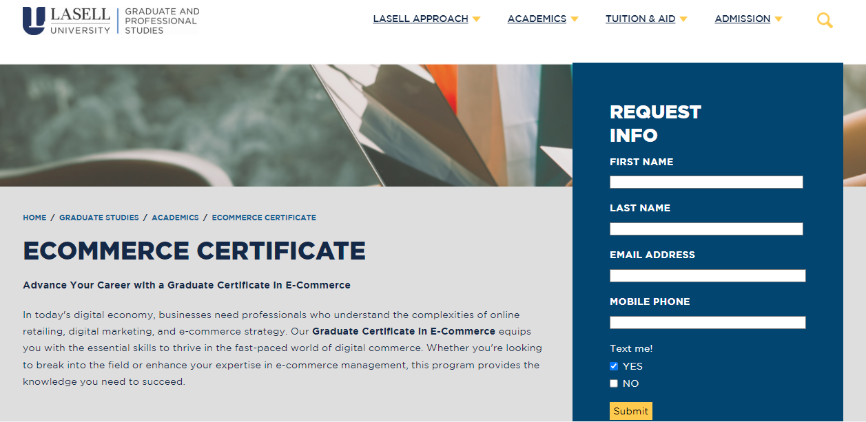 Ecommerce Certification landing page
