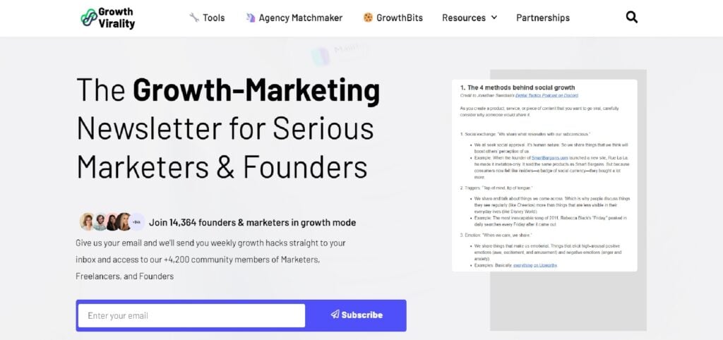 The Growth Virality subscription page