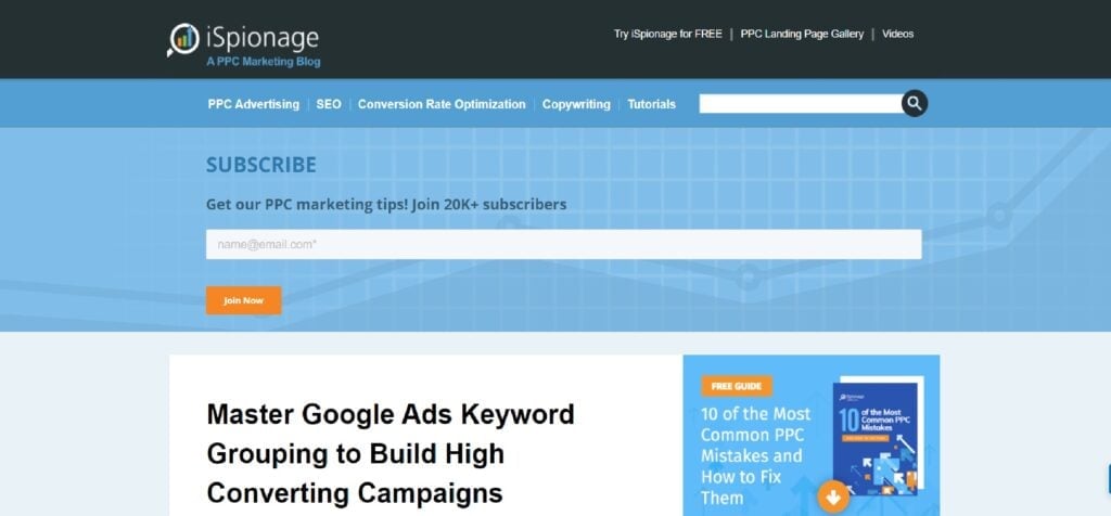 The PPC Insights Blog by iSpionage subscription page