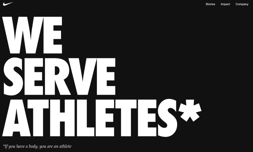 nike about us page strong visual identity font swoosh