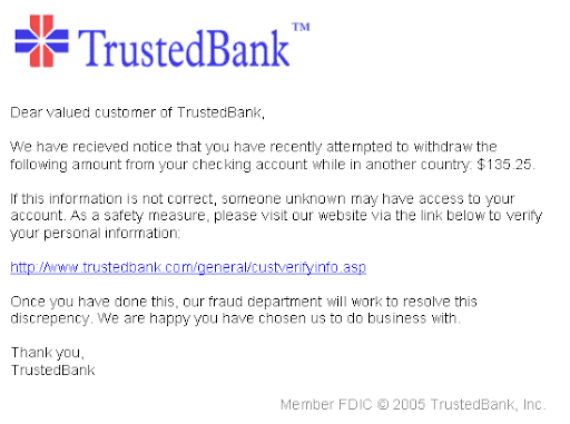 Example of a Phising Email Screenshot