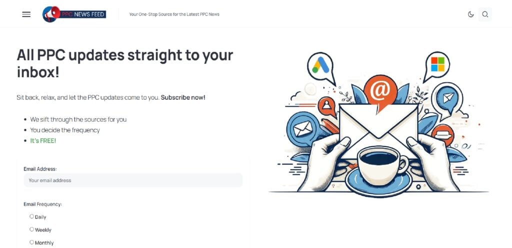 The PPC News Feed subscription page