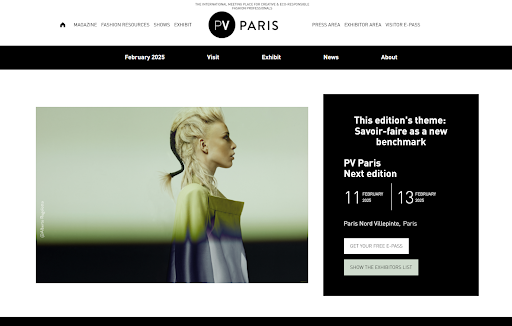Screenshot of the Première Vision website page