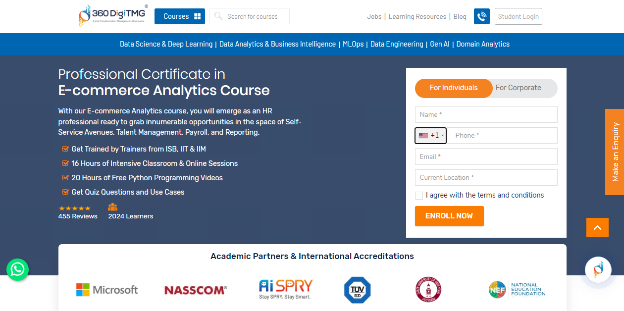 Professional Certificate in E-commerce Analytics landing page