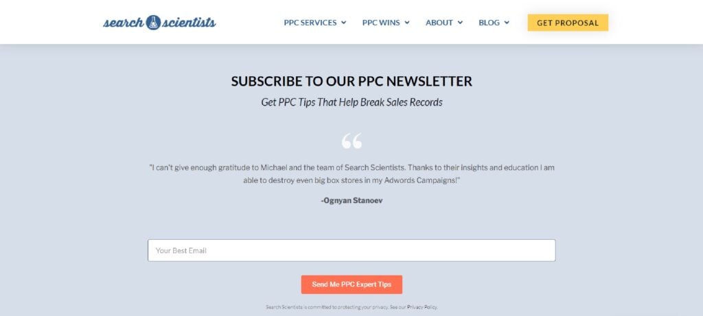 The Search Scientist subscription page